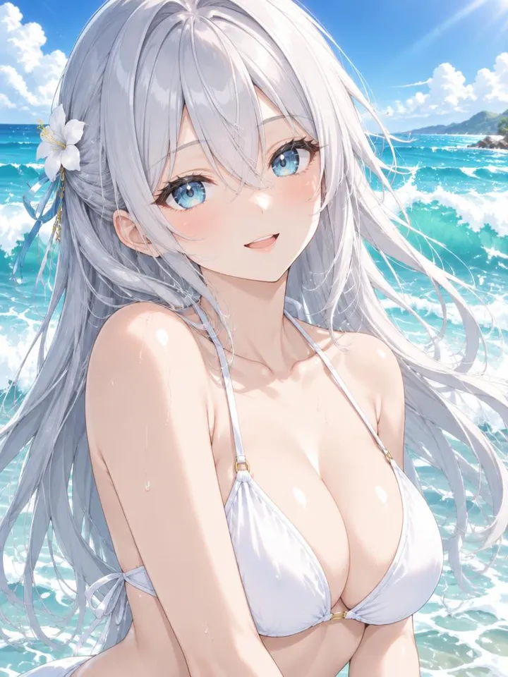 Yuki, silver-haired anime girlfriend by the sea — Create Girlfriend AI